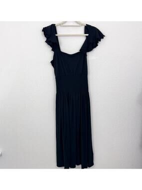 Nation Ltd Womens Brittini Smocked Waist Midi Dress Size S Pima Cotton Black